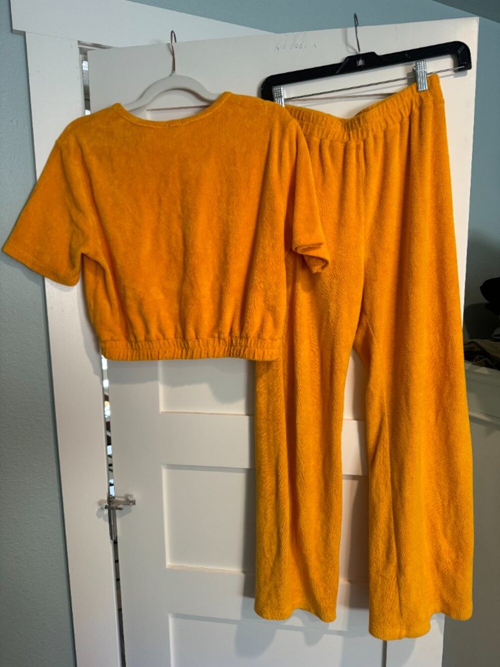Monrow Terry Cloth Matching Set Orange — Crop Top + Pants Size Medium